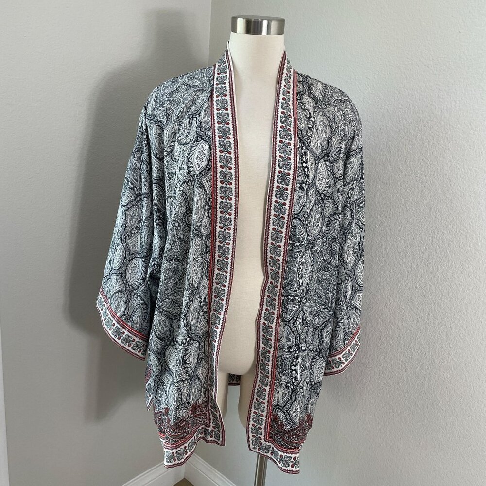 Max Studio Womens Plus 1X Open Front Paisley Kimono Cardigan Cover Up